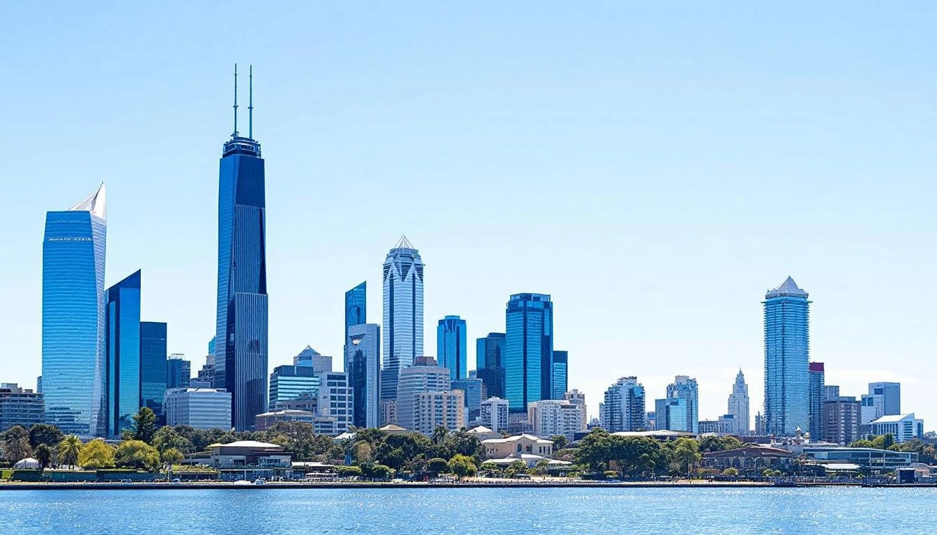Perth city skyline and Swan River view