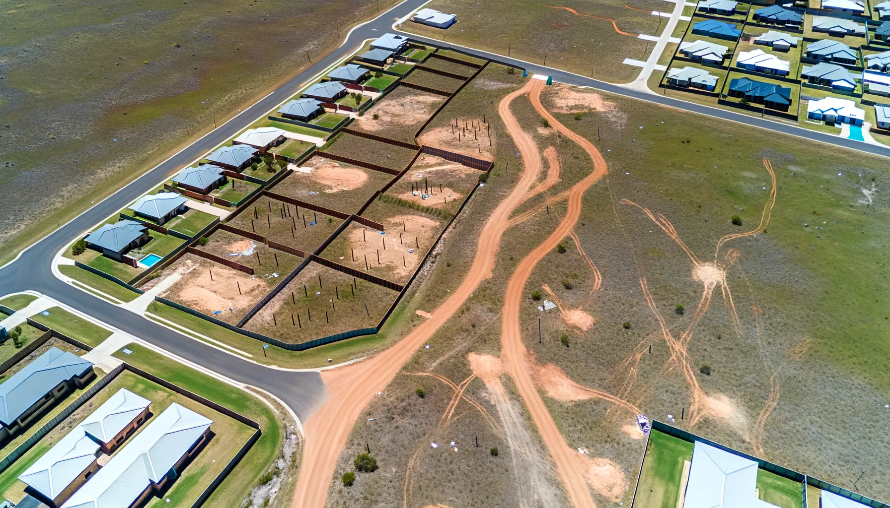 Aerial view of residential land subdivision survey in Perth