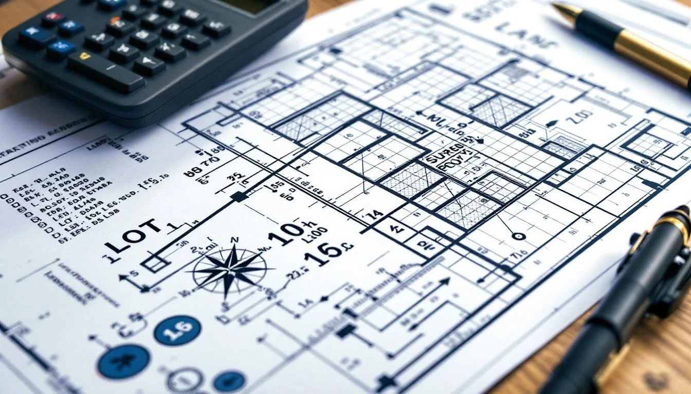 Survey plan documents showing subdivision fees and property boundaries