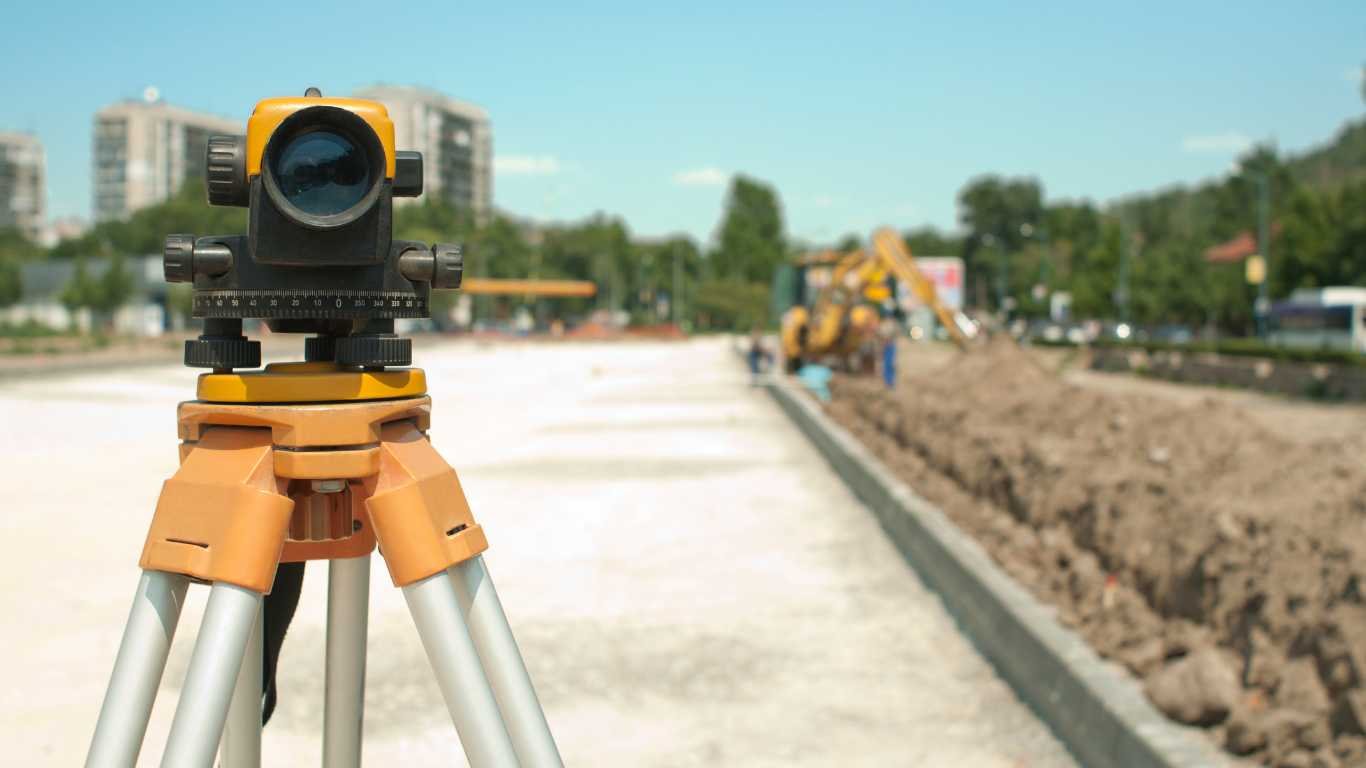 Detail Survey Equipment On Building Site